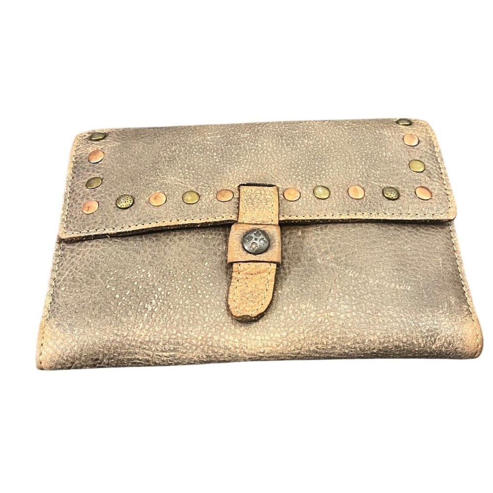 Patricia Nash Wallet Womens OS Brown Distressed Studded‎ Leather Flap Clutch